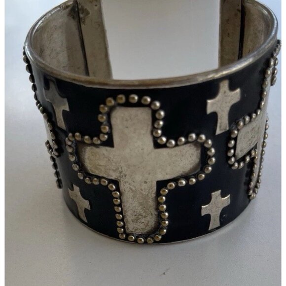Vintage Silver Cuff Bracelet Cross Religious Handmade Sz 7-7.5” Bohemian Western - Picture 2 of 11